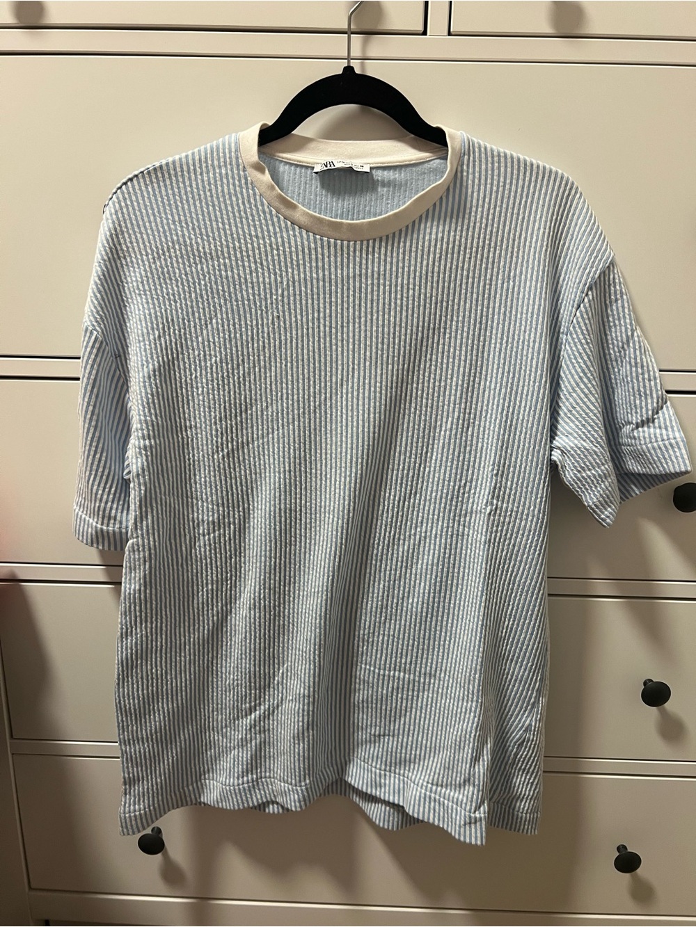 Zara Light Blue & White Striped Short Sleeve Tee